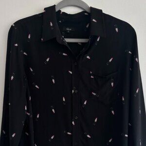 Rails - Silk Black Lipstick Print Button-up